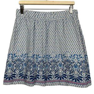 Linen Skirt Blue White Elastic Waist